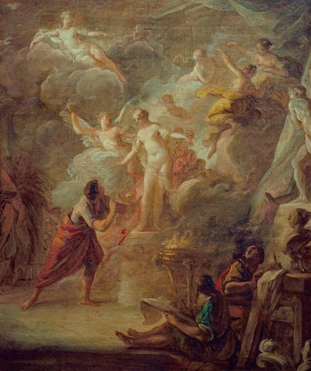 Jean-Honoré Fragonard, Pygmalion (Atelier, Bildhauer, Künstler, Mythologie, Statuen, Treppenhaus, Wohnzimmer, Rokoko, Klassiker, Wunschgröße, Malerei, bunt)