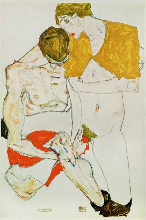 Egon Schiele, Liebespaar (Erotik,Jugendstil,Kunst,Liebe Und Ehe,Pornographie,Liebespaar,Akt,Geliebte,Expressionismus,Österreichische Kunst,Sexualität,Liebhaber,Maitresse)