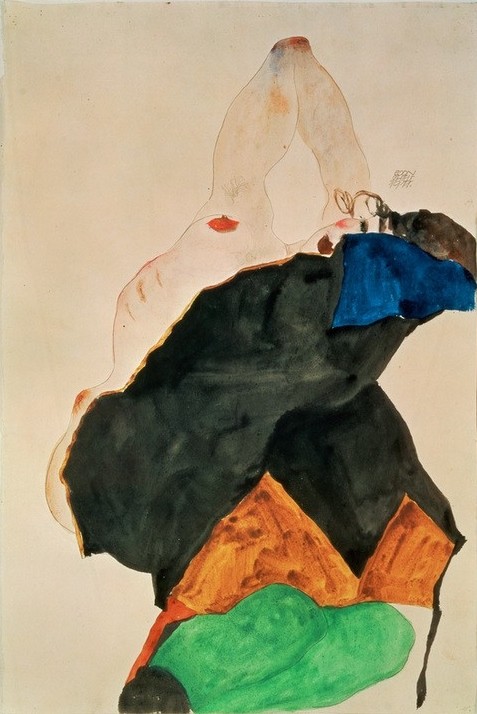 Egon Schiele, Mädchen mit erhobenem Ellenbogen (Frau,Jugendstil,Kunst,Akt,Expressionismus,Österreichische Kunst,Halbakt,Laszivität)