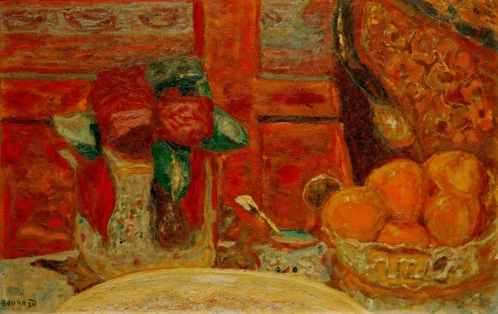Pierre Bonnard, Stillleben (Früchte,Kunst,Obst,Stillleben,Schale (Gefäss),Vase,Französische Kunst,Obstschale,Zuckerdose,Blume)