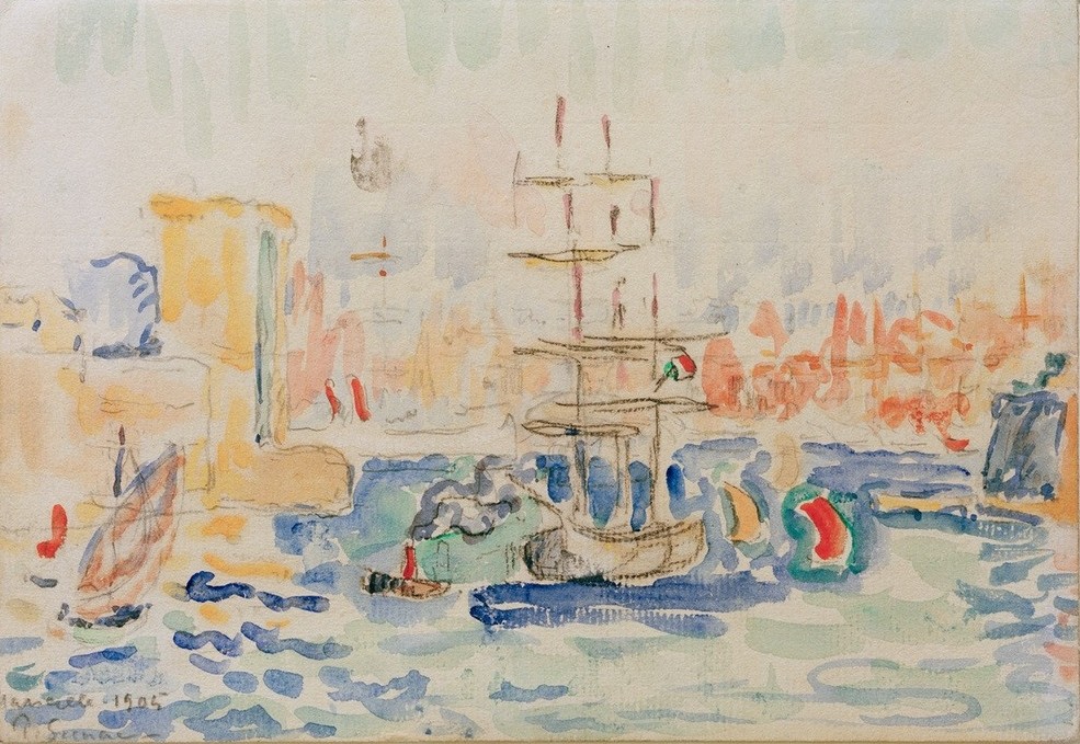Paul Signac, Marseille (Geographie,Hafen,Segelschiff,Impressionismus,Stadtansicht,Architekturdarstellung,Französische Kunst,Topographie,Schifffahrt)