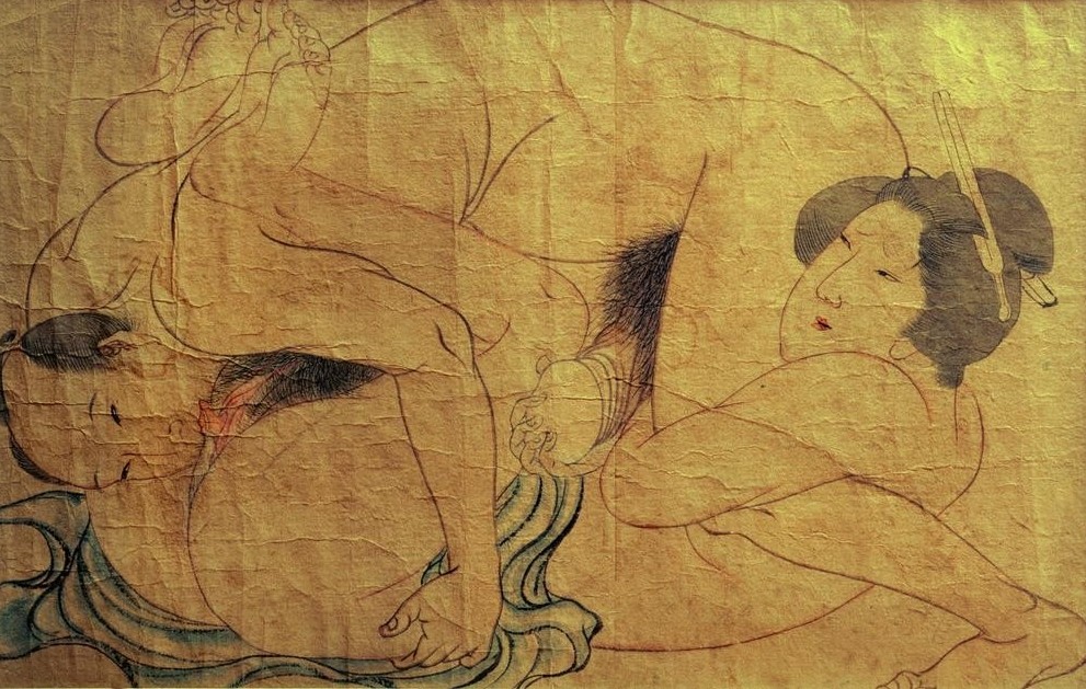 Katsushika Hokusai, Erotische Szene (Erotik,Pornographie,Liebespaar,Völkerkunde,Japanische Kunst,Soixante-Neuf,Cunnilingus,Erotische Kunst,Sexualität)