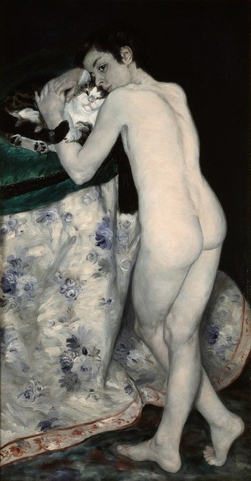 Pierre-Auguste Renoir, Le jeune garçon au chat (Katze (Tier),Kind,Kunst,Maler (Künstler),Impressionismus,Akt,Umarmung,Kind Und Tier,Rückenakt,Französische Kunst,Haustier,Knabe,Beine,Mensch Und Tier)