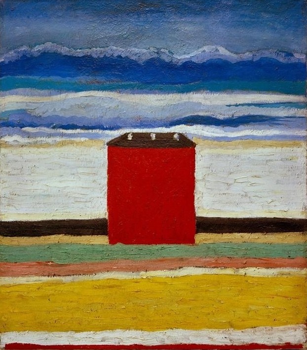 Kasimir Malewitsch, Rotes Haus (Architektur,Haus,Kunst,Landschaft,Wohnhaus (Allgemein),Russische Kunst,Architekturdarstellung,Aussenansicht,Ukrainische Kunst,Abstraktion,Rot)