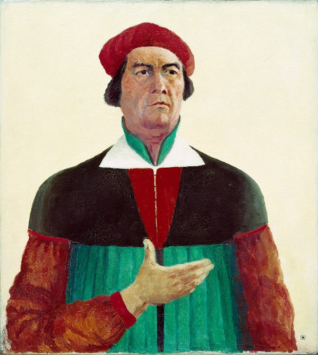 Kasimir Malewitsch, Selbstbildnis (Künstler,Maler (Künstler),Mann,Selbstbildnis,Portrait,Gestik,Russische Kunst,Ukrainische Kunst,Portrait Historie,Halbfigur,Person)