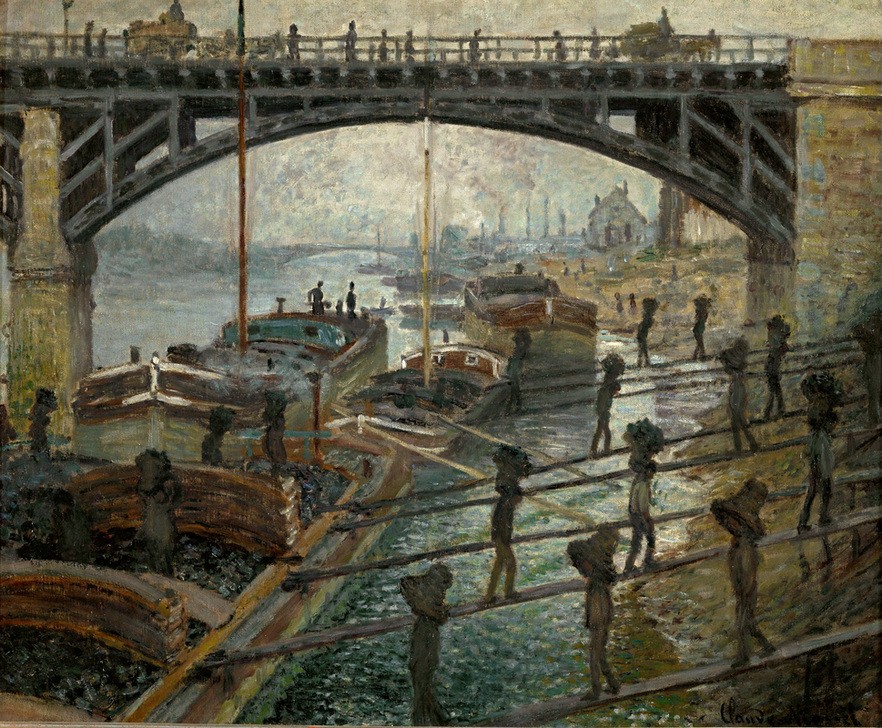 Claude Monet, Les Déchargeurs de charbon (Die Kohlenträger) (Arbeit,Brücke,Handel,Kohle,Transport,Impressionismus,Lastkahn,Französische Kunst,Träger,Binnenschiffahrt,Lastträger,Schifffahrt)