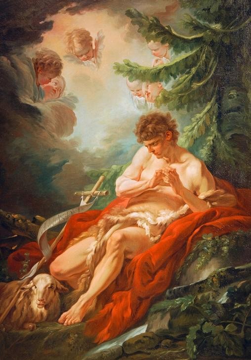 Francois Boucher, Der hl. Johannes der Täufer (Christentum,Religion,Rokoko,Neues Testament,Bibel,Französische Kunst,Lamm)