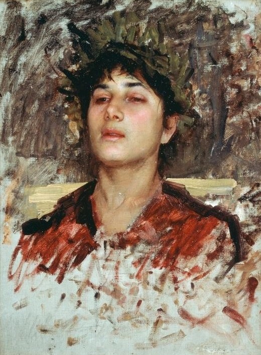 John William Waterhouse, Kopfstudie eines korsischen Knaben (Kind, Knabe,  Portrait, Jüngling, Präraffaeliten, Viktorianische Kunst, Klassiker, Malerei, Studie,  Wohnzimmer, Wunschgröße)