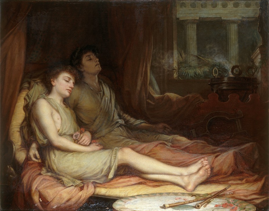 John William Waterhouse, Sleep and his Half-Brother Death (Kunst,Mythologie,Tod,Symbolismus,Allegorie,Präraffaeliten,Englische Kunst,Personifizierung,Schlafen (Schlaf),Griechisch-Römische Mythologie)