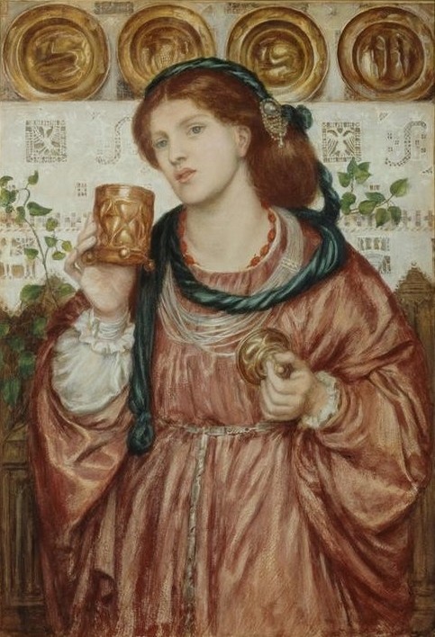 Dante Gabriel Rossetti, The Loving Cup (Frau,Kunst,Liebe,Liebe Und Ehe,Mensch,Allegorie,Jungfrau,Herz,Präraffaeliten,Defloration,Englische Kunst,Liebestrank,Aphrodisiakum,Frauenleben,Pharmazie,Symbolik)