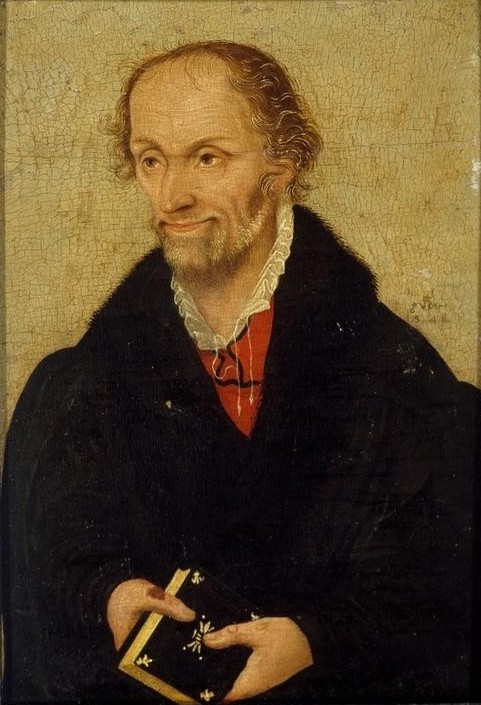 Lucas Cranach der Ältere, Bildnis Philipp Melanchthons (Buch,Christentum,Evangelische Kirche,Gelehrter,Geschichte,Mann,Reformation,Reformator,Religion,Theologe,Renaissance,Hand,Portrait,Theologie,Humanismus,Person)