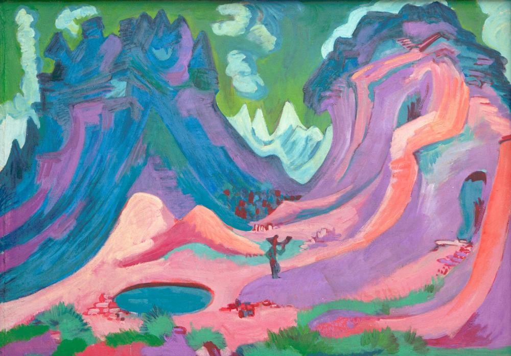 Ernst Ludwig Kirchner, Amselfluh (Deutsche Kunst,Kunst,Landschaft,Expressionismus,Die Brücke,Lila)