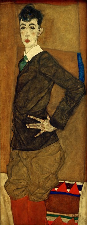 Egon Schiele, Bildnis Erich Lederer (Mann,Mensch,Portrait,Reitkleidung,Expressionismus,Stiefel,Österreichische Kunst,Hände In Die Hüfte Stemmen)