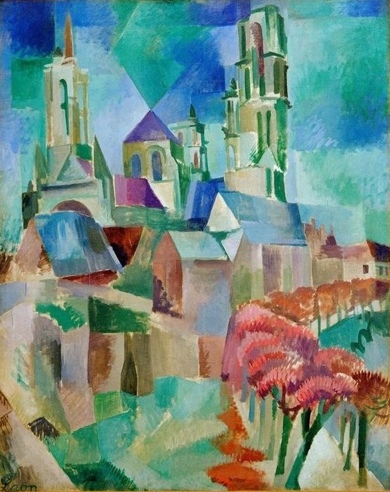 Robert Delaunay, Les Tours de Laon (Die Türme von Laon) (Geographie,Stadt,Turm,Urbanistik,Kubismus,Stadtansicht,Architekturdarstellung,Französische Kunst,Kirchturm,Wahrzeichen,Stadtlandschaft,Topographie,Kathedrale)