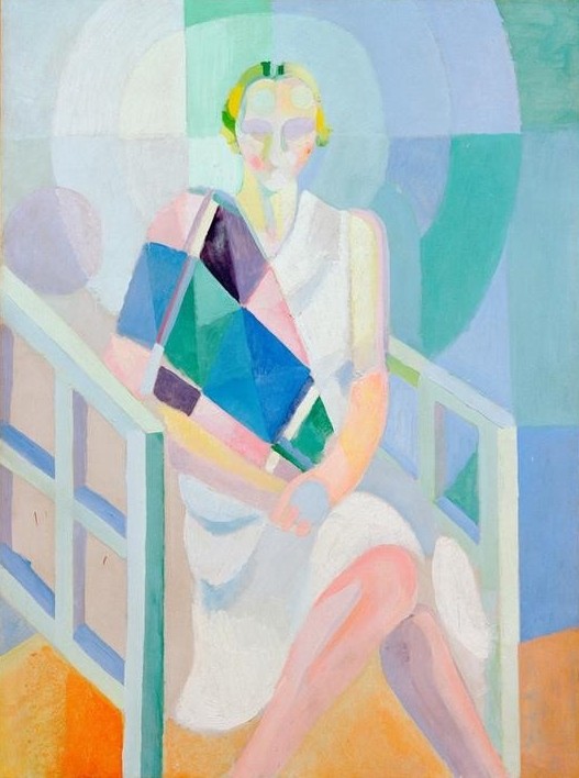 Robert Delaunay, Portrait Madame Heim (Frau,Mensch,Kubismus,Portrait,Französische Kunst,Sessel,Sitzen,Orphismus,Ganzfigurig,Beine (Übereinandergeschlagen))