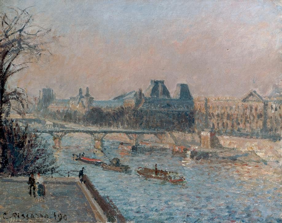 Camille Pissarro, Le Louvre, aprèsmidi (Geographie,Impressionismus,Fluss,Architekturdarstellung,Französische Kunst,Topographie)