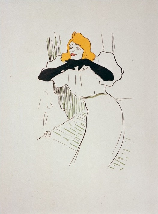 Henri de Toulouse-Lautrec, Yvette Guilbert dans Linger longer loo (Frau,Gesang,Handschuh,Jugendstil,Kabarett,Publizistik,Sängerin,Theater,Variete (Entertainment),Portrait,Französische Kunst,Fin De Siecle,Jahrhundertwende,Person,Conferenciere)