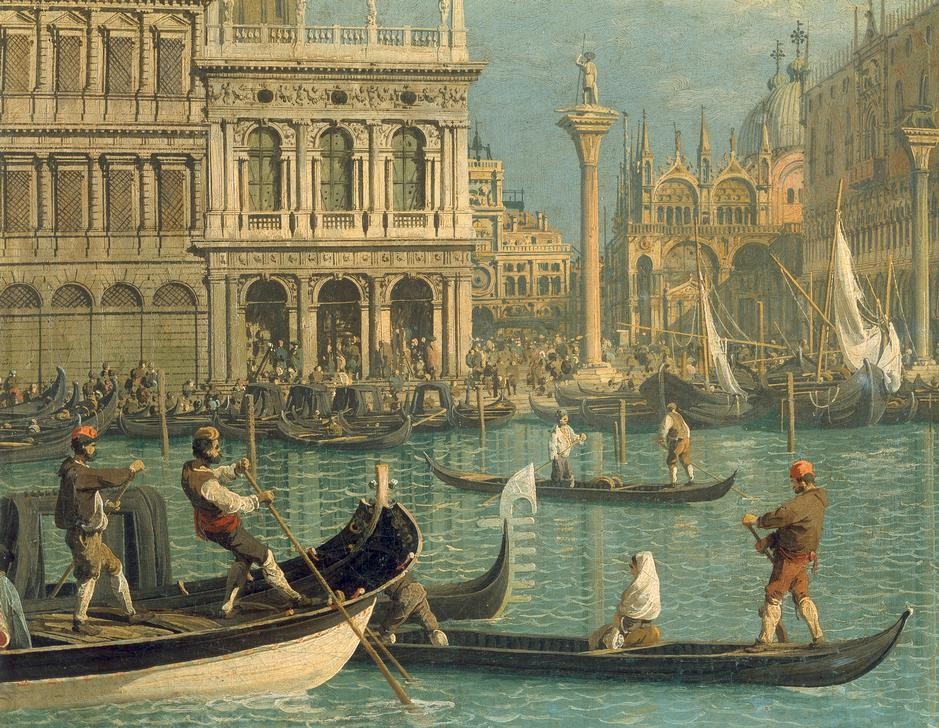 Giovanni Antonio Canaletto, Der Dogen– Palast (Architektur, Städte, Venedig, Vedute, Architektur, Canal Grande, Gondeln, Boote, Piazetta, Säulen,  Barock, Klassiker, Wunschgröße, Wohnzimmer)