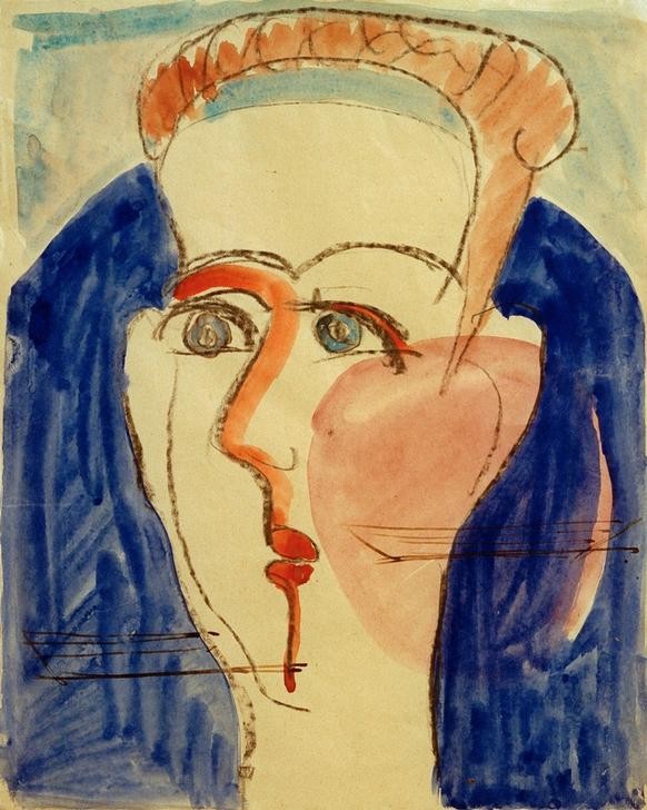 Ernst Ludwig Kirchner, Frauenkopf (Deutsche Kunst,Frau,Kunst,Mensch,Portrait,Expressionismus,Augen,Die Brücke,Kopf,Frisur,Kurze Haare)