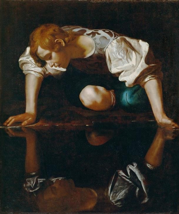 Caravaggio, Narziss (Mythologie, Jüngling, Schönling, Spiegelbild, Selbstverliebt, Psychologie,  Narzissmus,Hell-Dunkel, Barock, Klassiker, Malerei, Wunschgröße, Wohnzimmer)