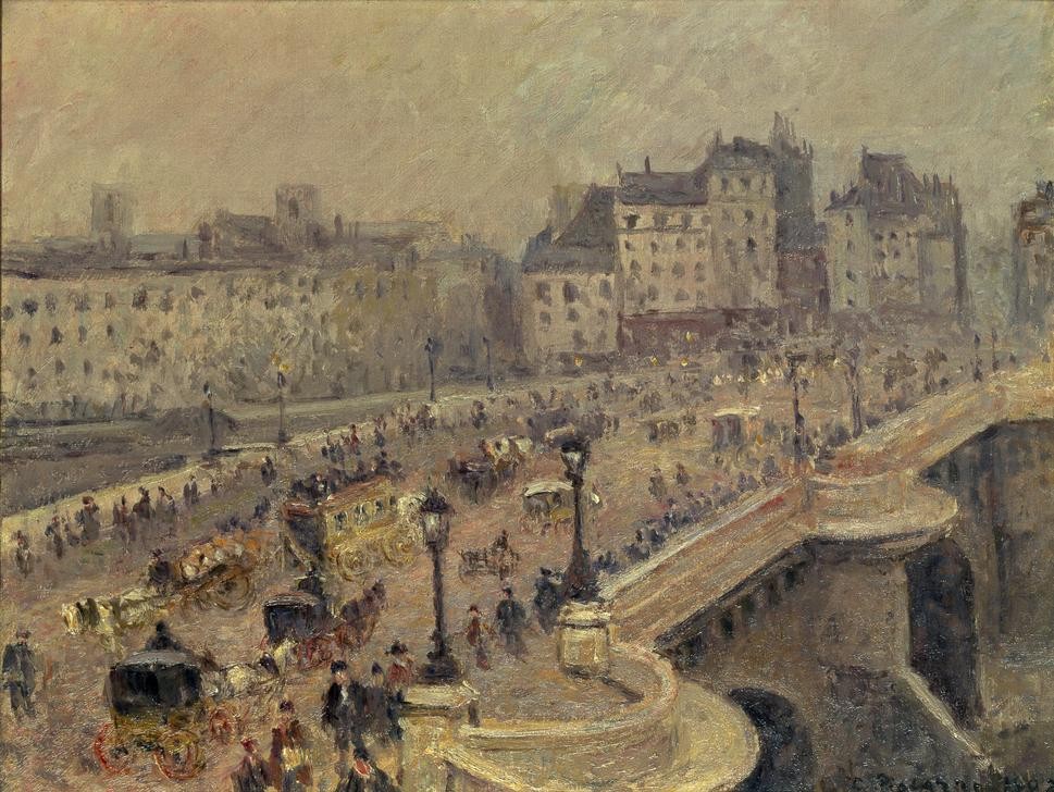 Camille Pissarro, Pont Neuf, brouillard (Brücke,Geographie,Kunst,Meteorologie,Verkehr,Impressionismus,Vedute,Nebel,Französische Kunst,Stadtlandschaft,Topographie)