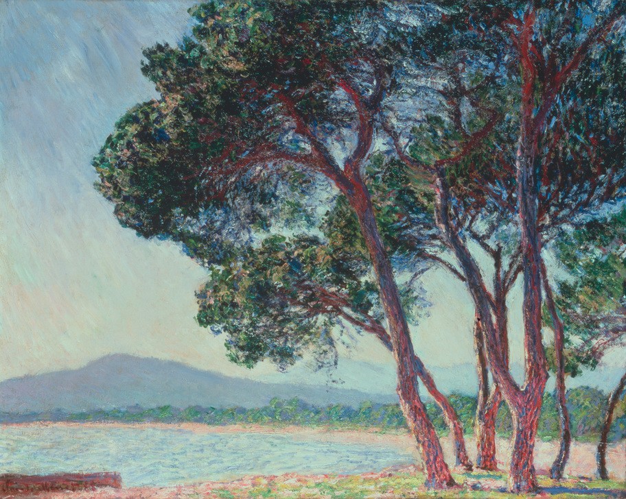 Claude Monet, La plage de Juanles-Pins (Botanik,Küste,Kunst,Landschaft,Strand,Meer,Impressionismus,Baum,Französische Kunst,Pinie)