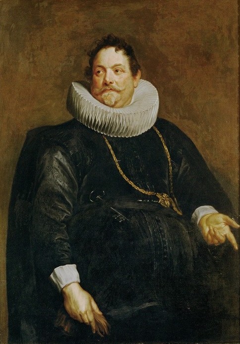 Anthonis van Dyck, Bildnis des Jan van Montfort (Fettleibigkeit,Herrenmode,Mann,Portrait,Schlüssel,Halskrause,Halbfigur,Münzmeister,Vollschlank,Person,Junger Mann)