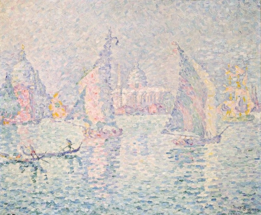 Paul Signac, La brume verte, Venise (Kunst,Meteorologie,Schiffstypen,Segelboot,Pointillismus,Nebel,Französische Kunst,Schifffahrt)