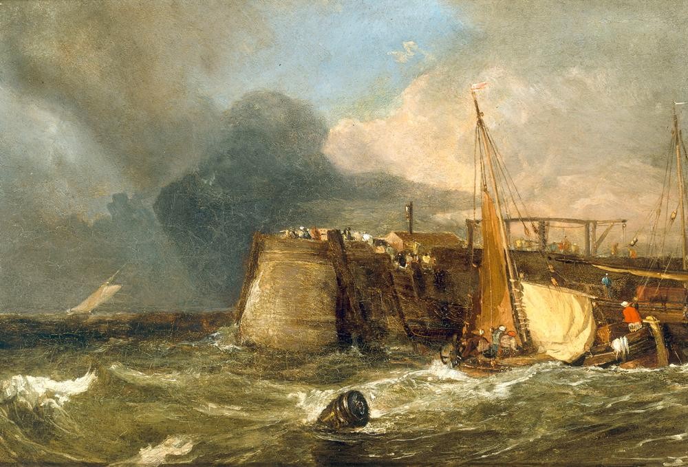 JOSEPH MALLORD WILLIAM TURNER, Old Margate Pier (Geographie,Küste,Kunst,Landschaft,Mole,Meer,Vedute,Englische Kunst,Welle,Romantik,Topographie,Pier)