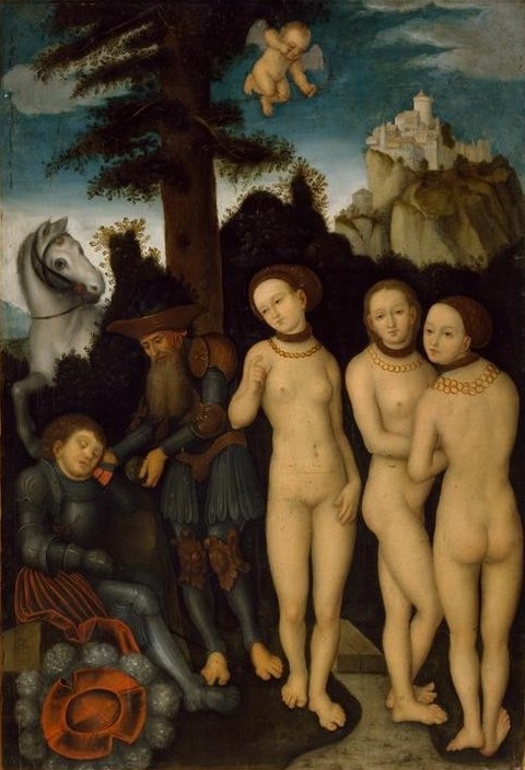 Lucas Cranach der Ältere, Urteil des Paris (Deutsche Kunst,Frau,Kunst,Mythologie,Schönheitswettbewerb,Renaissance,Akt,Schiedsrichter,Urteil Des Paris,Griechisch-Römische Mythologie,Schlafen (Im Freien))