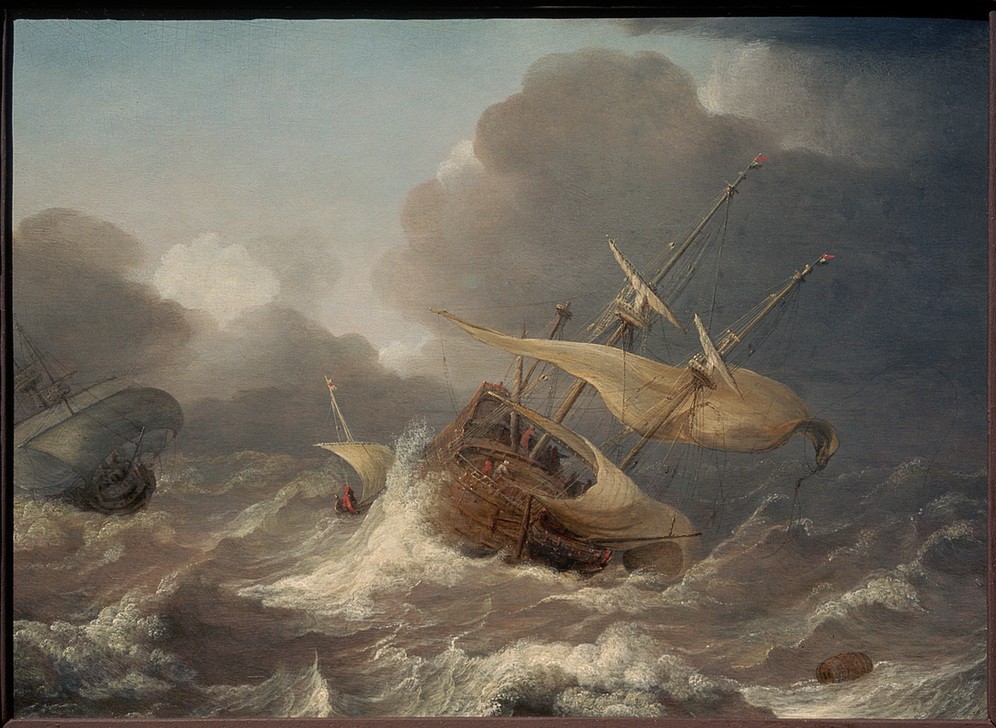 Jan Porcellis der Ältere, Niederländische Schiffe in einem Sturm (Himmel (Natur),Landschaft,Schiff,Segelschiff,Wetter,Meer,Barock,Seenot,Niederländische Kunst,Unwetter,Welle,Sturm,Woge,Schifffahrt)