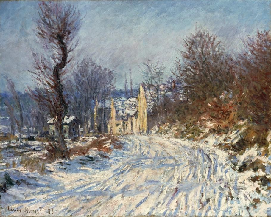 Claude Monet, La Route de Giverny en hiver (Jahreszeiten,Kunst,Landstrasse,Landschaft,Winter,Impressionismus,Schnee,Französische Kunst)
