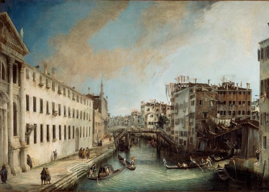 Giovanni Antonio Canaletto, Venedig, Rio dei Mendicanti (Architektur, Städte, Venedig, Vedute, Architektur, Holzbrücke, Rio, Wasserstraße, Gondeln, Boote, Barock, Klassiker, Wunschgröße, Wohnzimmer)