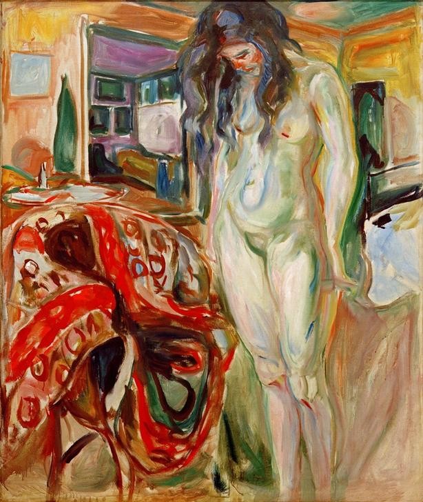 Edvard Munch, Model ved kurvstolen I (Frau,Kunst,Modell,Akt,Depression,Expressionismus,Norwegische Kunst,Scham,Gefühl (Stimmung),Ganzfigurig,Negative Stimmungen Und Gefühle,Niedergeschlagenheit)
