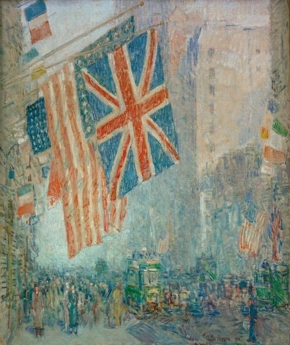 Frederick Childe Hassam, Union Jack, New York, Aprilmorgen (Flagge,Geschichte,Krieg,Strassenszene,Impressionismus,Mobilmachung,Alliierte,Amerikanische Kunst,Jahrestag,Trikolore,Us-Amerikanische Kunst,Union Jack,The Stars And Stripes,Fahnenschmuck,Erster Weltkrieg,Fahne)