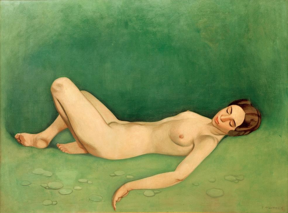 Felix Vallotton, Baigneuse dormant (Femme nue couchée dormant) (Frau,Kunst,Symbolismus,Neue Sachlichkeit,Akt,Schweizerische Kunst,Liegen,Schlafen (Schlaf))
