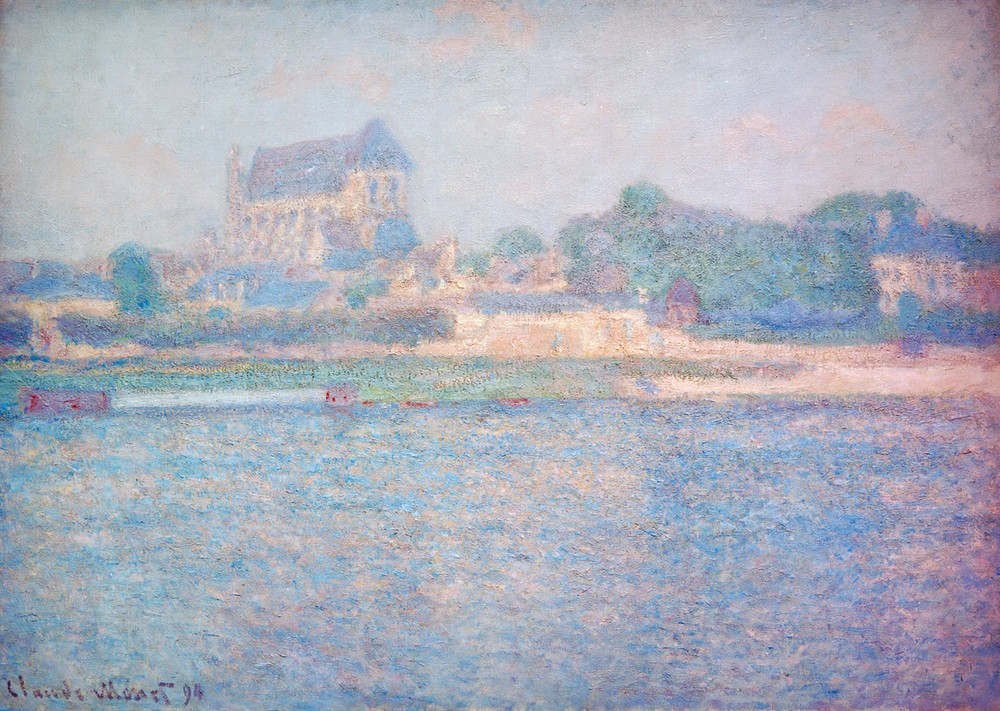 Claude Monet, Kirche in Vernon (Geographie,Kirche,Impressionismus,Fluss,Französische Kunst,Topographie)