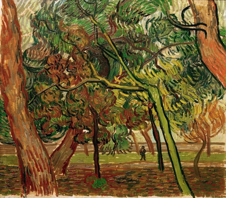 Vincent van Gogh, Studie mit Fichten im Herbst (Garten Und Park,Kunst,Landschaft,Park,Impressionismus,Baum,Niederländische Kunst,Holländische Kunst,Pinie)