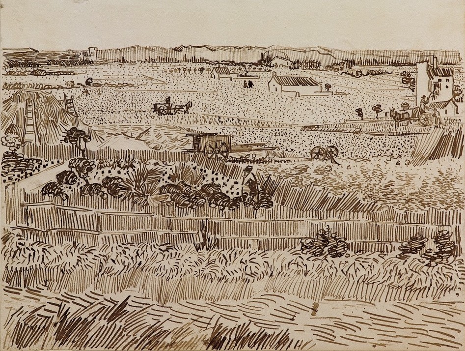 Vincent van Gogh, Die Ernte (Ernte,Getreideanbau,Kunst,Landschaft,Impressionismus,Niederländische Kunst,Holländische Kunst,Getreidefeld,Landwirtschaft)