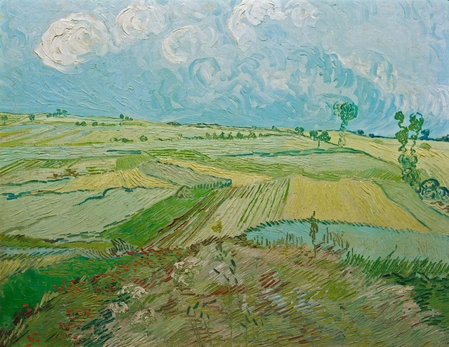 Vincent van Gogh, Weizenfelder in Auvers mit Regenwolken (Kunst,Landschaft,Meteorologie,Regen,Wolke,Impressionismus,Niederländische Kunst,Feld,Holländische Kunst,Getreidefeld,Nimbus (Wolke),Landwirtschaft)