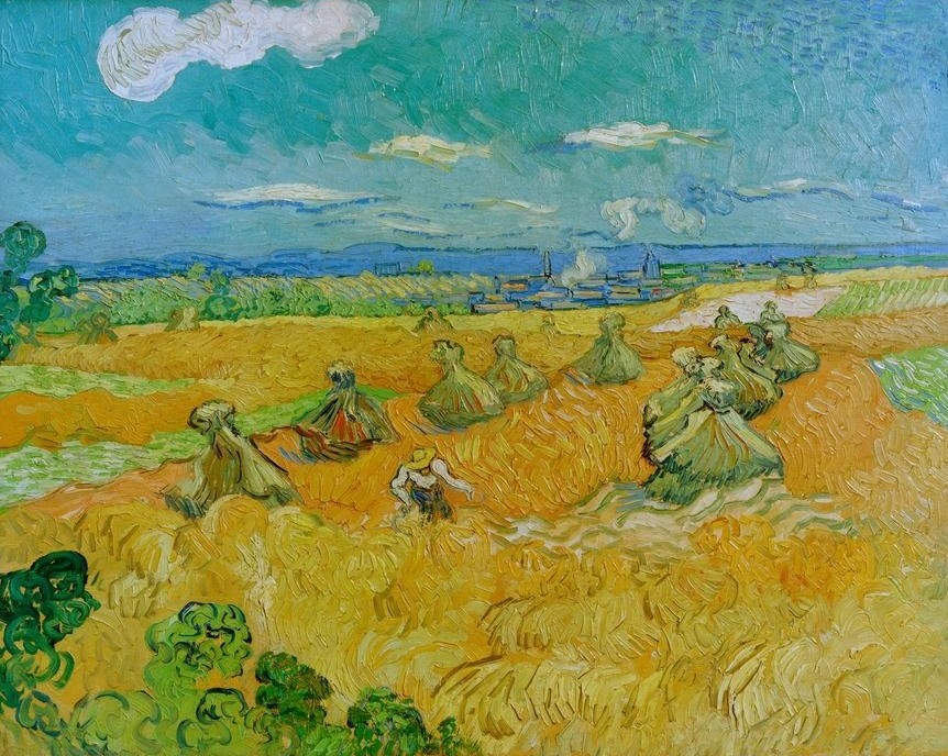 Vincent van Gogh, Ernte (Ernte,Getreideanbau,Kunst,Landschaft,Impressionismus,Niederländische Kunst,Feld,Holländische Kunst,Heuschober,Getreidefeld,Stroh,Landwirtschaft)