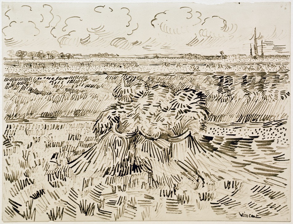 Vincent van Gogh, Die Garben (Ernte,Getreideanbau,Kunst,Landschaft,Impressionismus,Getreide,Niederländische Kunst,Holländische Kunst,Getreidefeld,Garbe,Landwirtschaft)