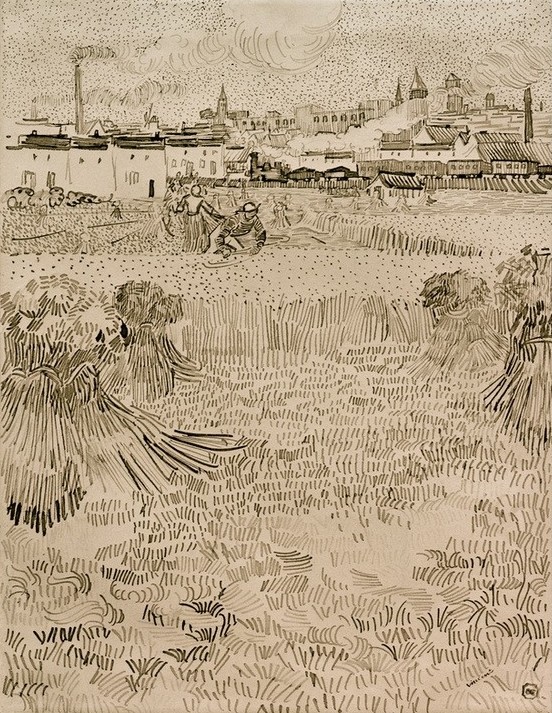 Vincent van Gogh, Der Schnitter (Ernte,Getreideanbau,Kunst,Landschaft,Impressionismus,Getreide,Niederländische Kunst,Holländische Kunst,Getreidefeld,Garbe,Landwirtschaft)