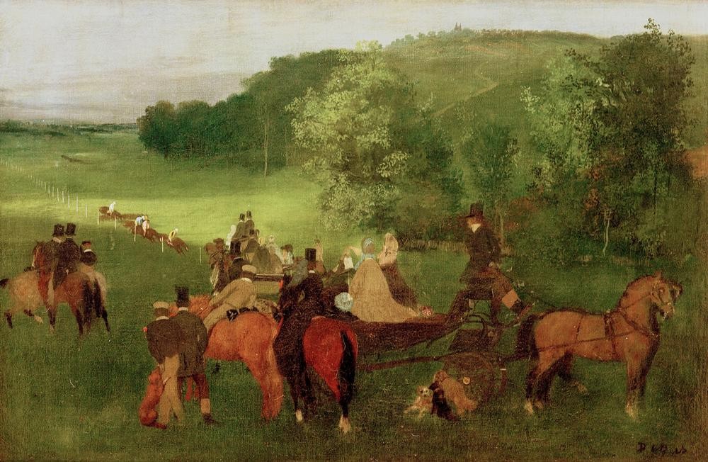 Edgar Degas, Les Courses (Gesellschaftliches Leben,Kutsche,Pferdesport,Rennbahn,Sport,Impressionismus,Französische Kunst,Pferderennen,Zuschauer)