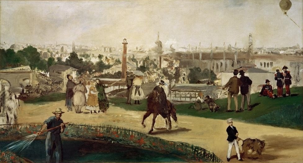 Edouard Manet, Exposition Universelle de 1867 (Gärtner,Geographie,Kind,Menschen Im Park,Park,Spaziergang,Weltausstellung,Impressionismus,Reiter,Hund,Französische Kunst,Knabe,Panorama,Topographie)