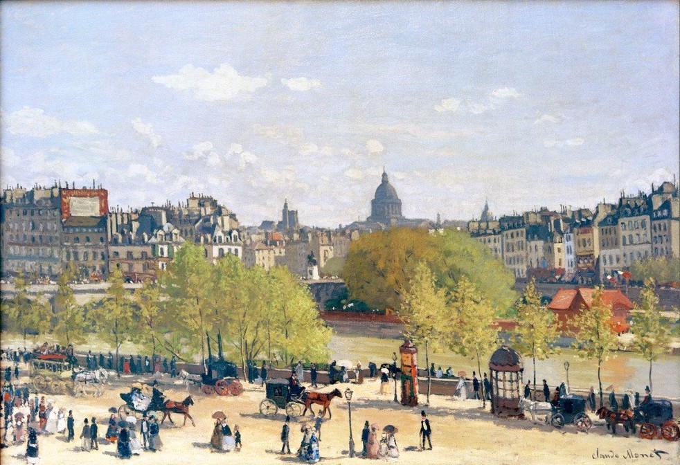 Claude Monet, Le Quai du Louvre (Geographie,Herbst,Kutsche,Spaziergang,Verkehr,Impressionismus,Architekturdarstellung,Französische Kunst,Fussgänger,Topographie,Flanieren)