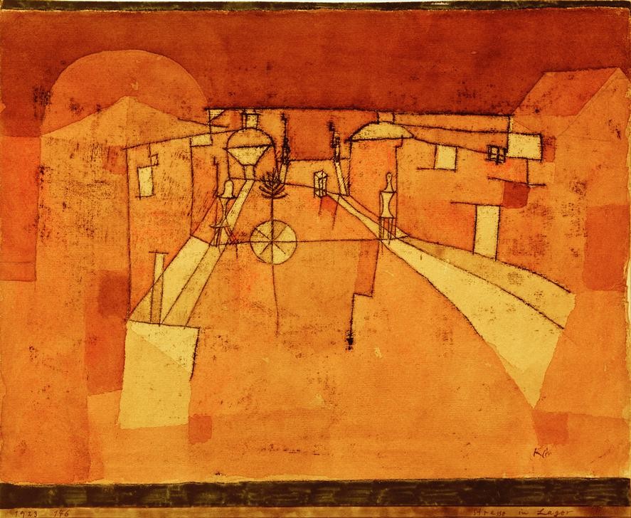 Paul Klee, Straße im Lager (Bauhaus,Deutsche Kunst,Geometrie,Handel,Lager,Strasse (Allgemein),Abstrakte Kunst,Architekturdarstellung,Schweizerische Kunst,Abstraktion)