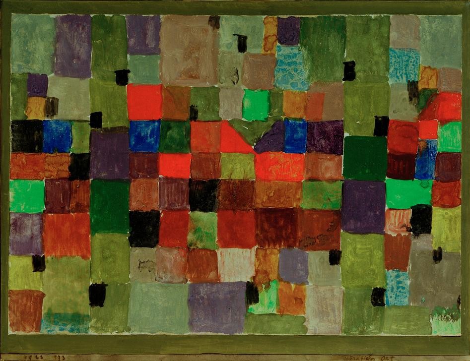 Paul Klee, Nördlicher Ort (Bauhaus,Deutsche Kunst,Geometrie,Abstrakte Kunst,Stadtansicht,Architekturdarstellung,Schweizerische Kunst,Norden,Viereck,Farben,Formen,Muster,Farbe)