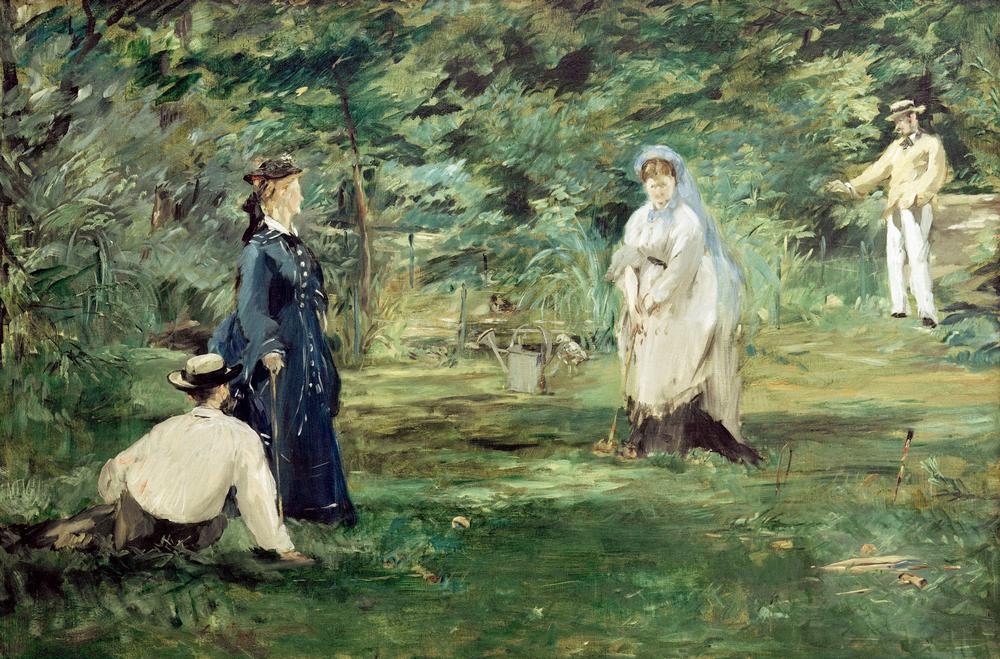 Edouard Manet, La Partie de croquet à Paris (Gruppenbild,Krocket,Freizeit,Spiel,Französische Kunst,Menschen Im Garten,Garten)