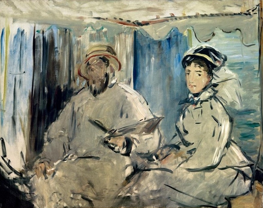 Claude Monet, Monet peignant dans son atelier (Ehefrau,Atelier,Boot,Ehepaar,Künstlerleben,Künstler,Maler (Künstler),Künstler Bei Der Arbeit,Künstlerfrau,Französische Kunst,Doppelportrait,Atelierboot,Person)